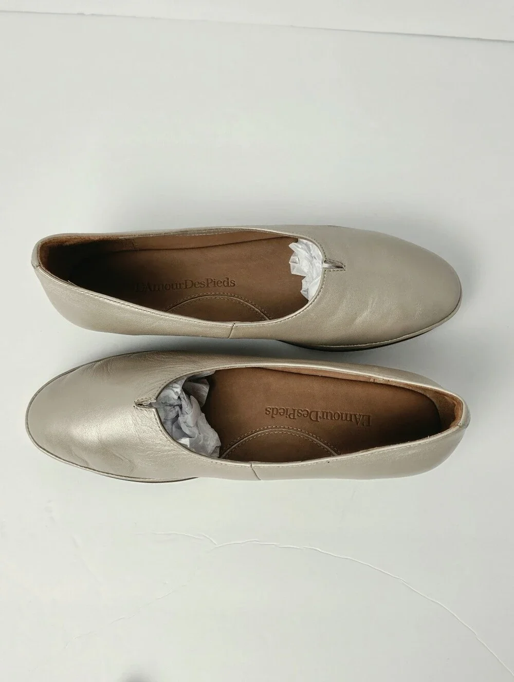 L' Amour Des Pieds Xavar Flats Metallic Champagne Gold Leather Size 9.5M